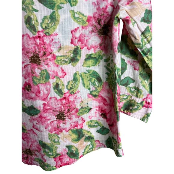Karen Scott Petites P Floral Button-Up Shirt Pockets Flowers Cotton 3/4 Sleeves - Picture 9 of 12